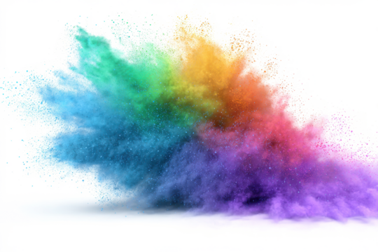 rainbow color powder dust explosion PNG transparent background isolated graphic resource. Celebration, colorful festival, run or party element