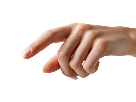 Close-up of a light-skinned hand, pointing outward