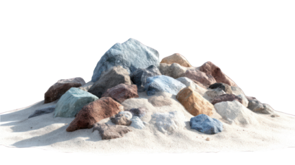 A pile of colorful rocks on sand