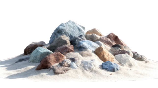 A pile of colorful rocks on sand