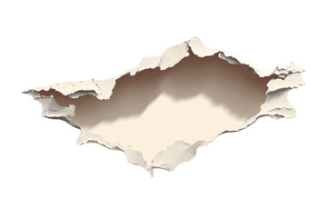 Torn paper hole, light beige color, irregular edges, against black background