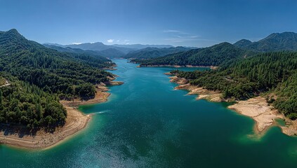 Aerial view of taiping lake gardens with mountains and tropical forest