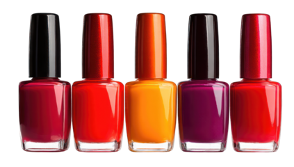 Close-up of colorful nail polish bottles