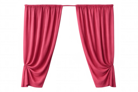 Slightly opened red curtains tied back, creating an elegant and theatrical presentation on a transparent background