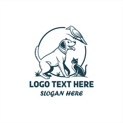 Obraz premium Pet Care Logo Set – Dog, Cat & Bird Vector Design