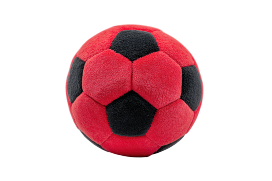 Red and black soccer ball, plush texture