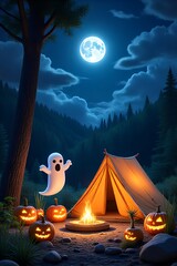 Spooky Halloween Camping Scene