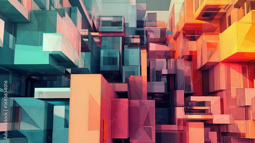 Poster abstract colorful cubes forming complex structure