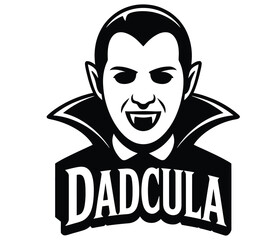 Fototapeta premium Dadcula” badge with vampire dad silhouette vector illustration isolated on white background