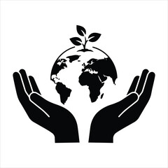 Hands caring for planet earth with growing plant symbolizing environmental protection and sustainability