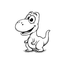 Obraz premium An adorable and charming cartoon Tyrannosaurus Rex smiles with joy, brought to life through a detailed and artistic black and white illustration.