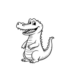 Fototapeta premium A cheerful cartoon alligator smiles, displaying an inviting smile and friendly attitude. It stands tall, exuding playful charm and gentle features.