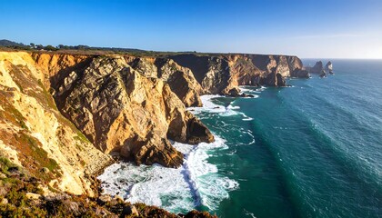 Fototapeta premium Panoramic coastal cliffs meet a vibrant ocean