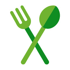 Fork spoon utensil set green handles vector on white background.