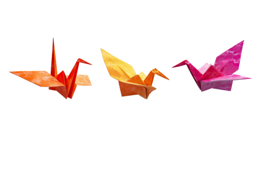 Three origami cranes in gradient colors - Powered by Adobe