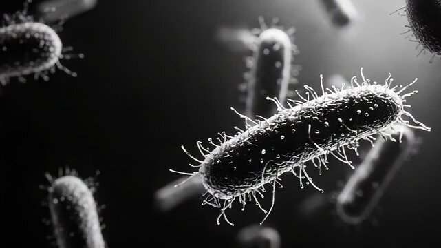 Microscopic view of bacteria showing flagella and pili for movement and adhesion