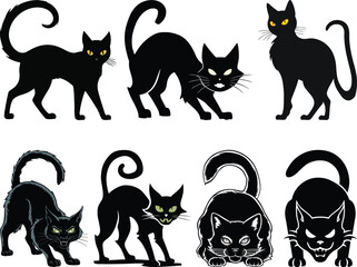 Halloween Black Cat Vector Art Set - Spooky And Cute Feline Illustrations