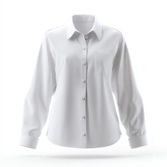 Women's White Long Sleeve Button Down Shirt Mockup Isolated on White Background Perfect for Fashion Design and Branding