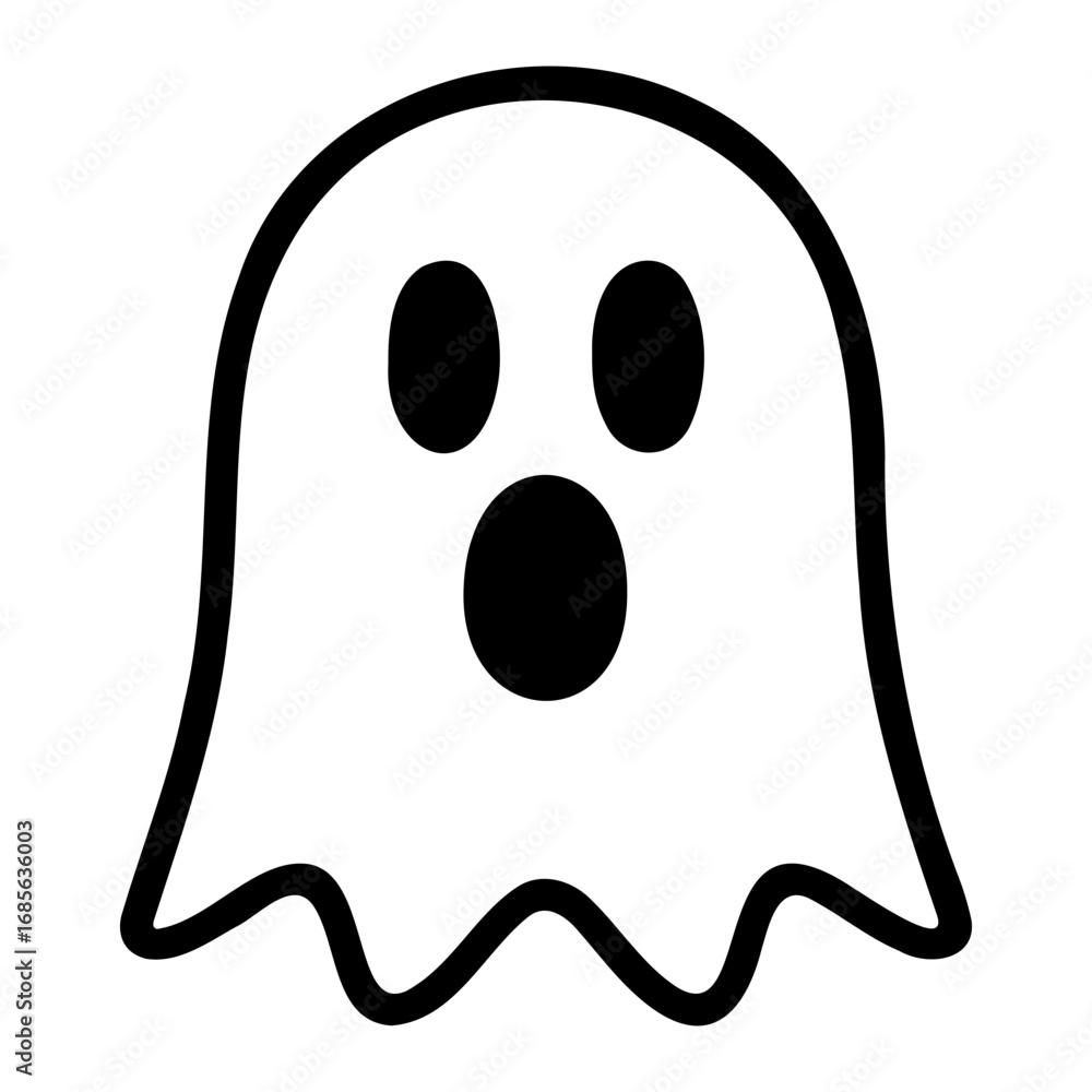 Poster Vector illustration of a simple cartoon ghost with a surprised expression on its face