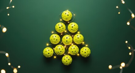 Christmas Tree Made of Pickleball Balls on Green Backgroung