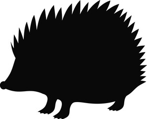 Flat Silhouette of a Hedgehog with Tiny Pumpkins, Black Autumn Hedgehog Silhouette Vector, Cute Hedgehog with Pumpkins Solid Silhouette, Woodland Animal Hedgehog Flat Silhouette