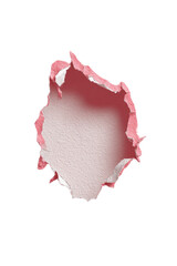 A vibrant, pink, irregular hole ripped through a textured, light pink surface.  A soft, airy quality