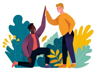 Uplifting Support Scenes friends encouraging, hands helping, mentorship, surrounded by vibrant foliage, embodying joy and camaraderie.