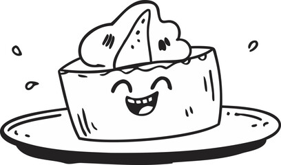 Playful Doodle of a Pumpkin Pie Slice on a Plate with Whipped Cream, Hand Drawn Autumn Pie Sketch, Cozy Pumpkin Dessert Line Illustration, Cute Pumpkin Pie Slice Doodle Vector