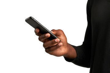 Close-up of a hand holding a black smartphone