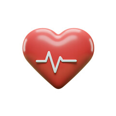 Polished 3D red heart icon with a dynamic white heartbeat line, symbolizing optimal cardiovascular health, essential medical care, and the essence of life