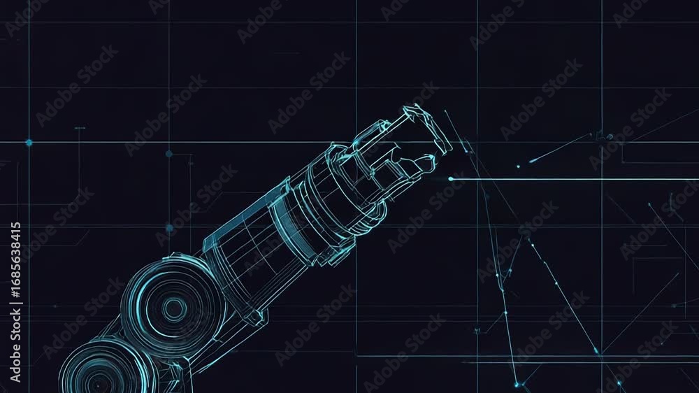Poster robotic arm performing task in futuristic technological environment
