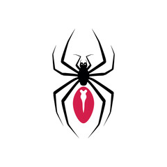 Black Widow Spider Vector Illustration – Dangerous Venomous Insect with Red Hourglass Mark