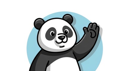 Naklejka premium A charming cartoon panda waving hello, ideal for use in children's media and educational materials