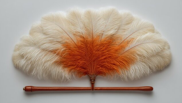 A decorative ostrich feather fan, cream and burnt orange