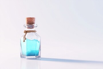 Obraz premium Glass bottle filled with vibrant blue liquid, showcasing minimalist design and soft shadows