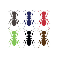 Colorful Ant Vector Illustration Set – Multicolor Insect Collection Design on White Background