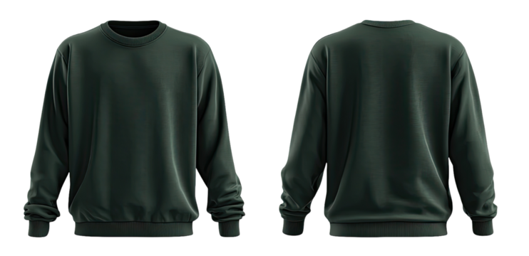 Dark green crew neck sweatshirt.  Front and back views (1) - Powered by Adobe