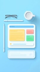 Floating lesson plan with language toggles, no face visible, stationery, and a coffee cup, ideal for productivity and creativity.