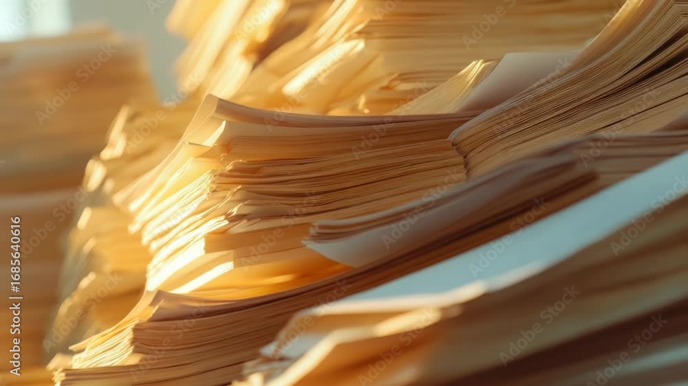 Poster a pile of documents and files stacked on a desk or work surface