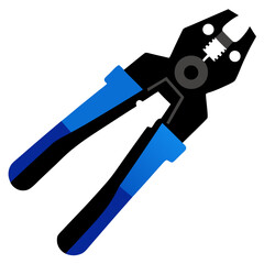 Black blue crimping tool with metal components pliers electrical vector on white background.