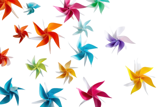 Colorful paper pinwheels scattered