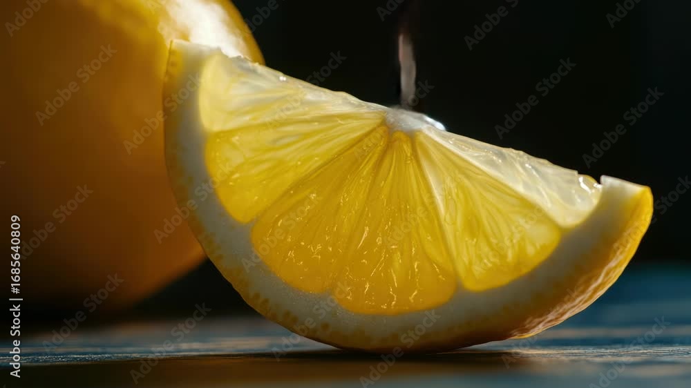 Poster a slice of lemon sits on top of a table, ready for use