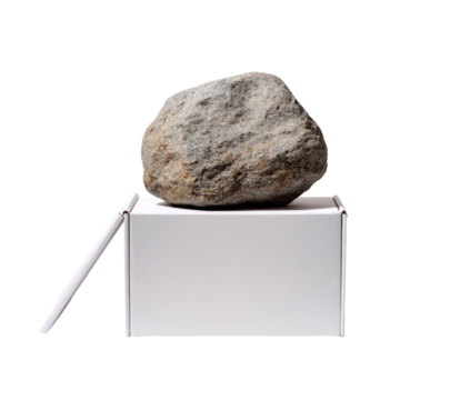 A weighty rock atop a plain white box