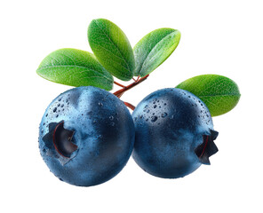 Close-up of two blueberries with leaves (1)