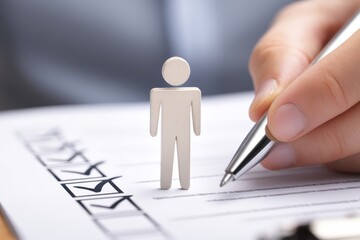 Floating accountability checklist, faceless silhouette reviewing task history, Discipline fueling future forward choices, symbolizing tasks and responsibilities.