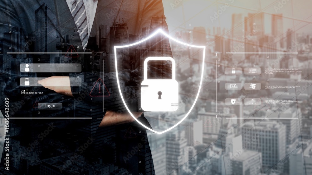 Poster cyber security protection and cyber security strategies against cyber threats, system hacks, digital