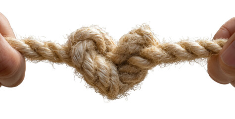 Hands hold a heart-shaped rope knot