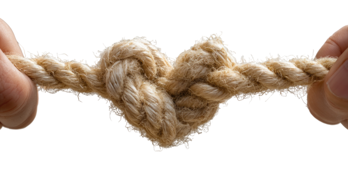 Hands hold a heart-shaped rope knot