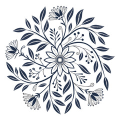 Dark Blue Intricate Floral Mandala with Detailed Flowers
