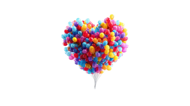Heart-shaped cluster of colorful balloons